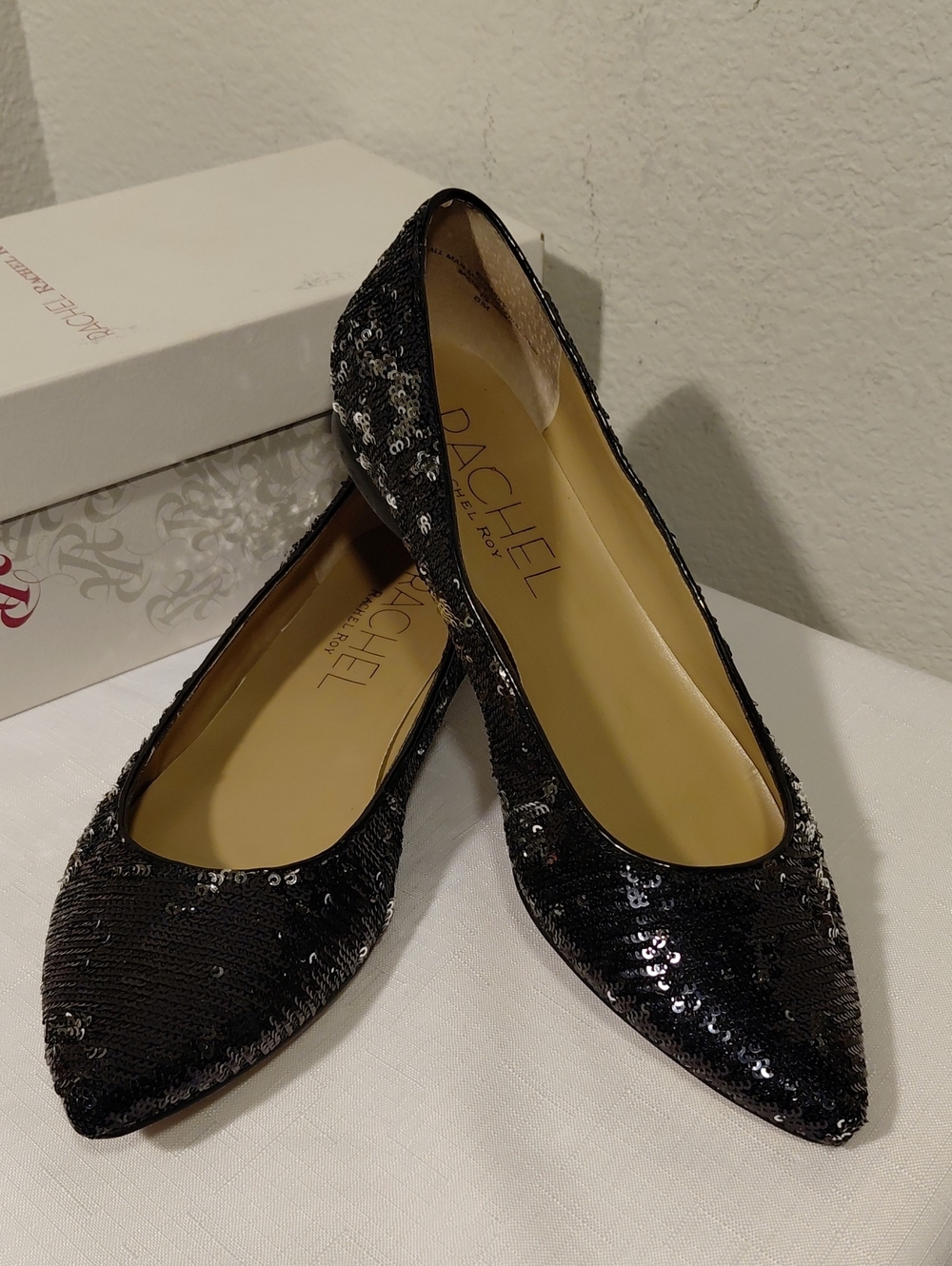 Rachel Black Sequin Pointed Toe Flats